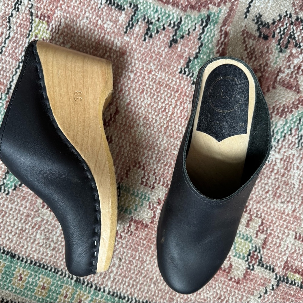 No 6 Black Leather New School Clogs Size 38 - Picture 3 of 10